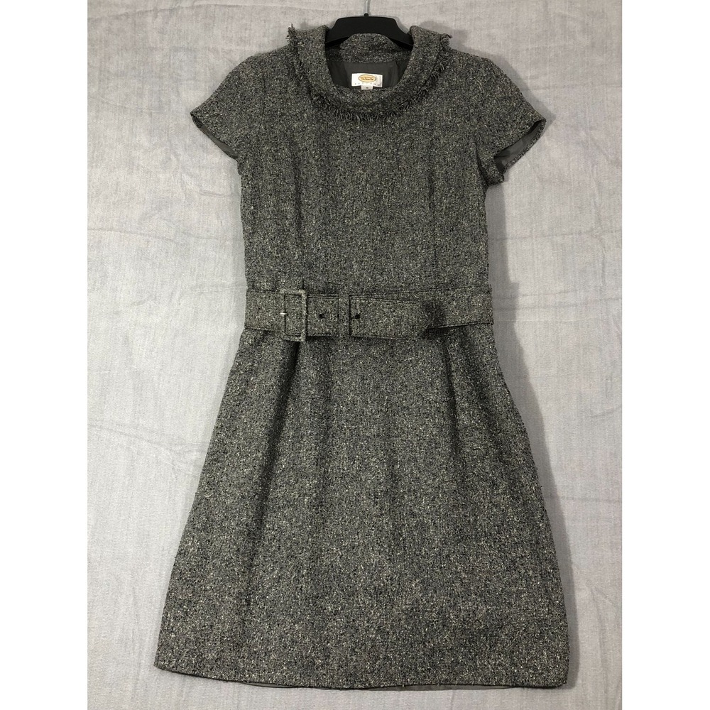 Talbots Petites Dress Women's Size 10 Gray Black Cowl Neck Belted Short Sleeve